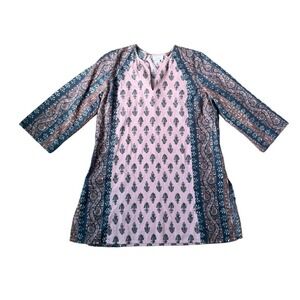 NWT Pure Jill Cotton Linen XS Tunic Top Pink V-Neck Indie Artsy Boho Lagenlook
